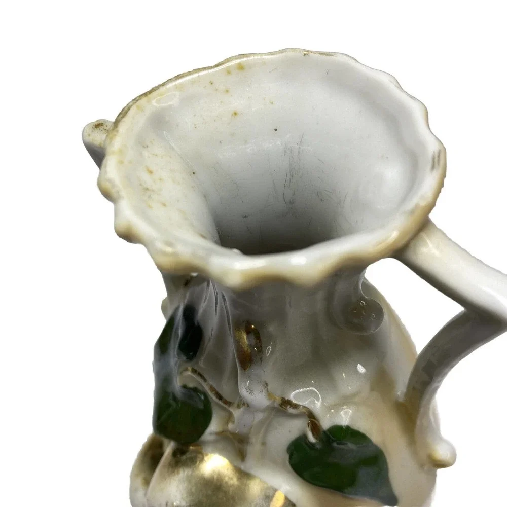 Antique Small Iridescent Two Handled Vase Raised Fruits Leaves Gold G.H. Mumm Co